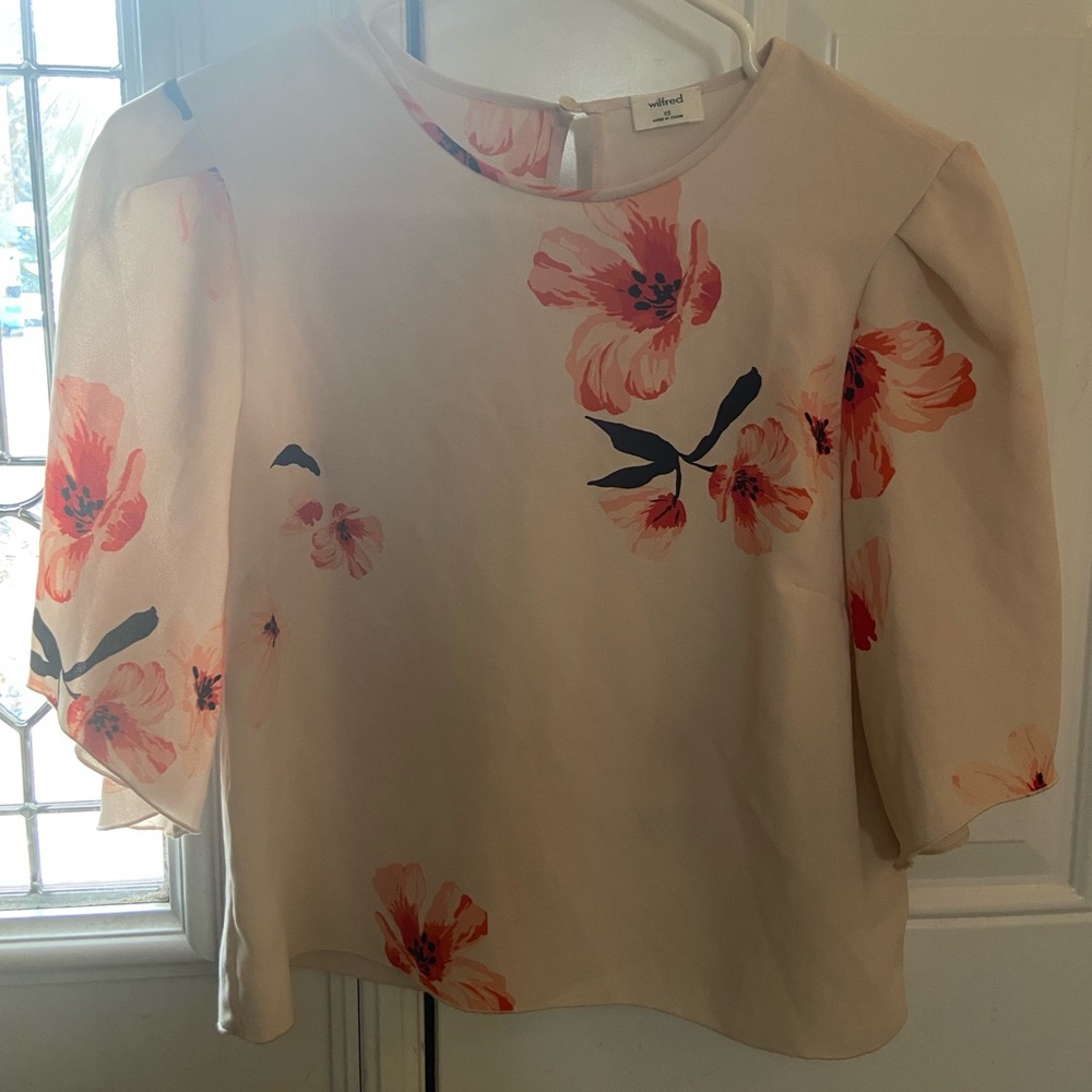 WILFRED Cambrai Blush Pink Floral Bell Short Sleeve Blouse XS